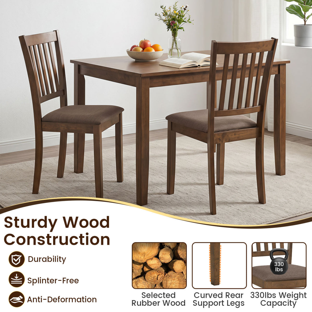Set of 4 Wooden Upholstered Dining Chairs with Rubber Wood Frame