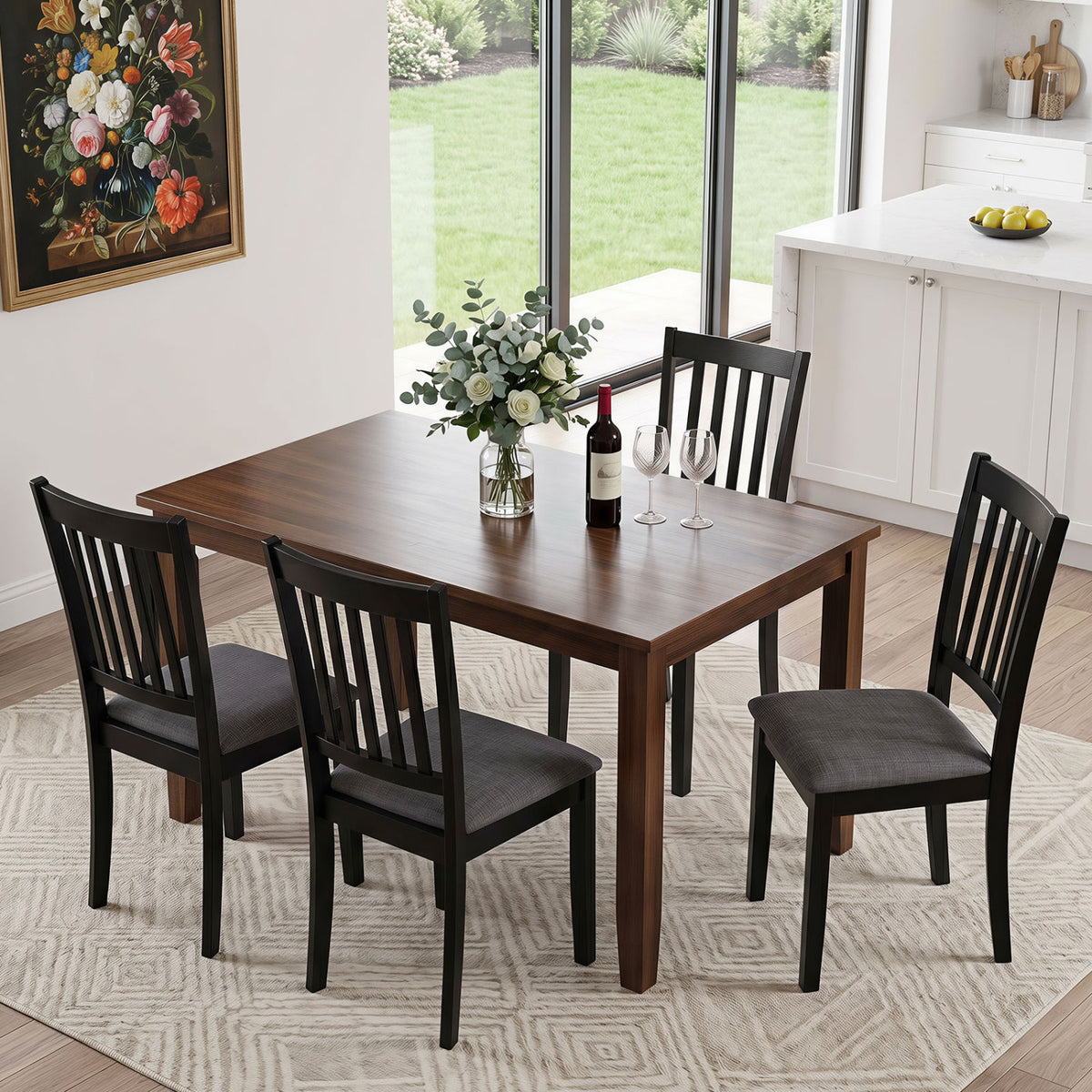 Set of 4 Wooden Upholstered Dining Chairs with Rubber Wood Frame