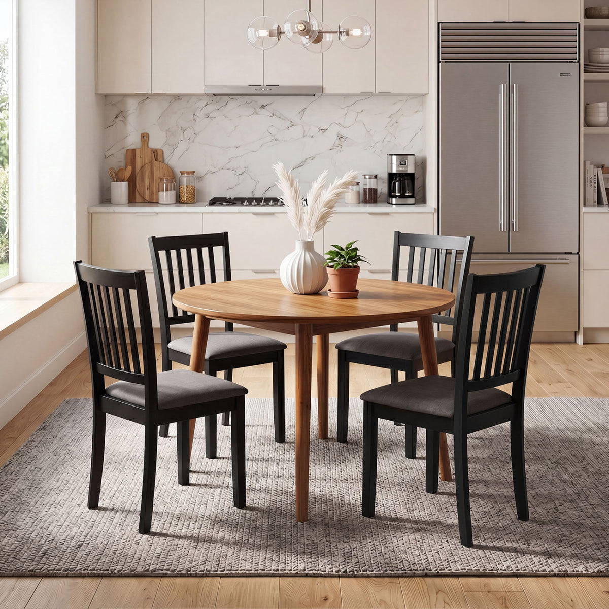 Set of 4 Wooden Upholstered Dining Chairs with Rubber Wood Frame