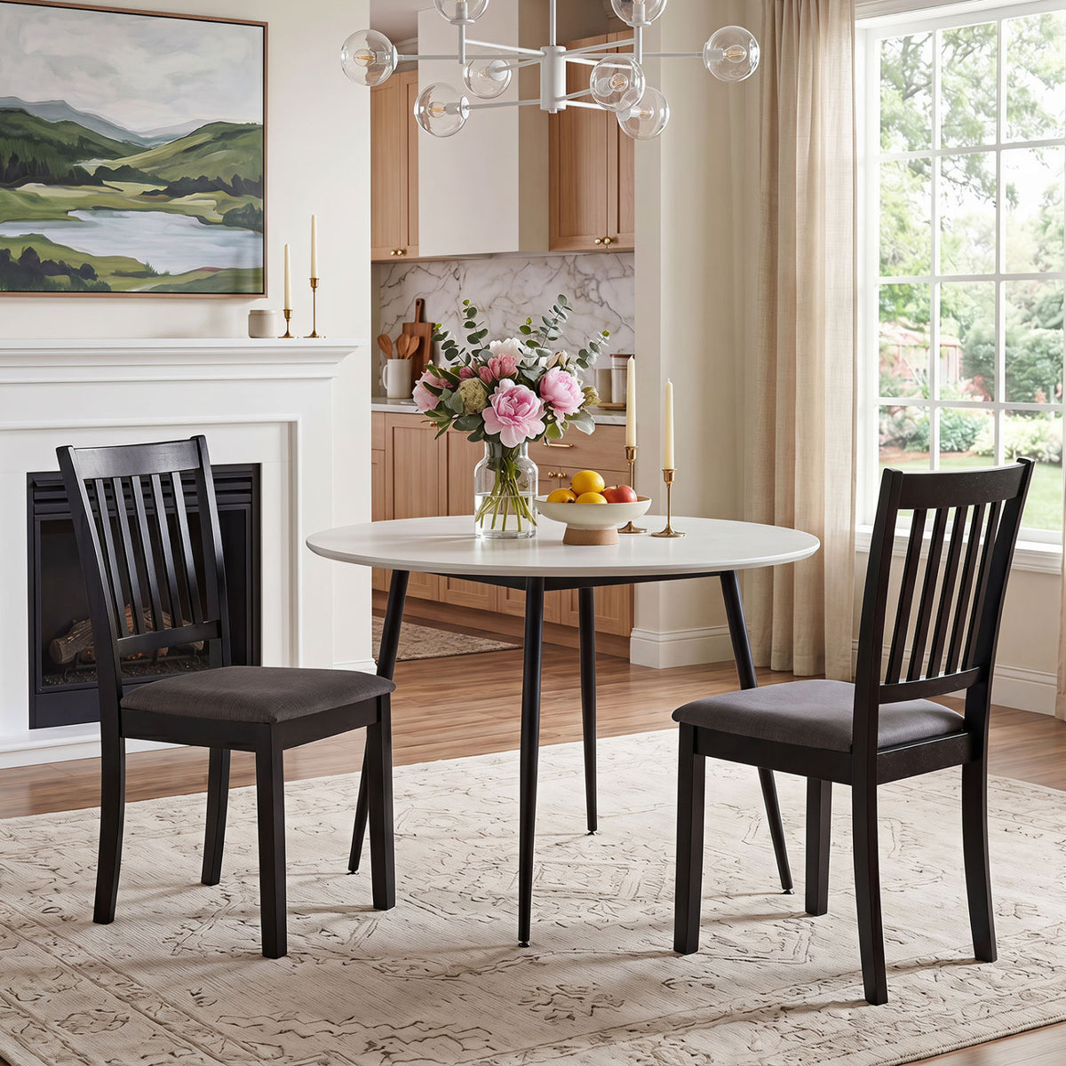 Set of 4 Wooden Upholstered Dining Chairs with Rubber Wood Frame