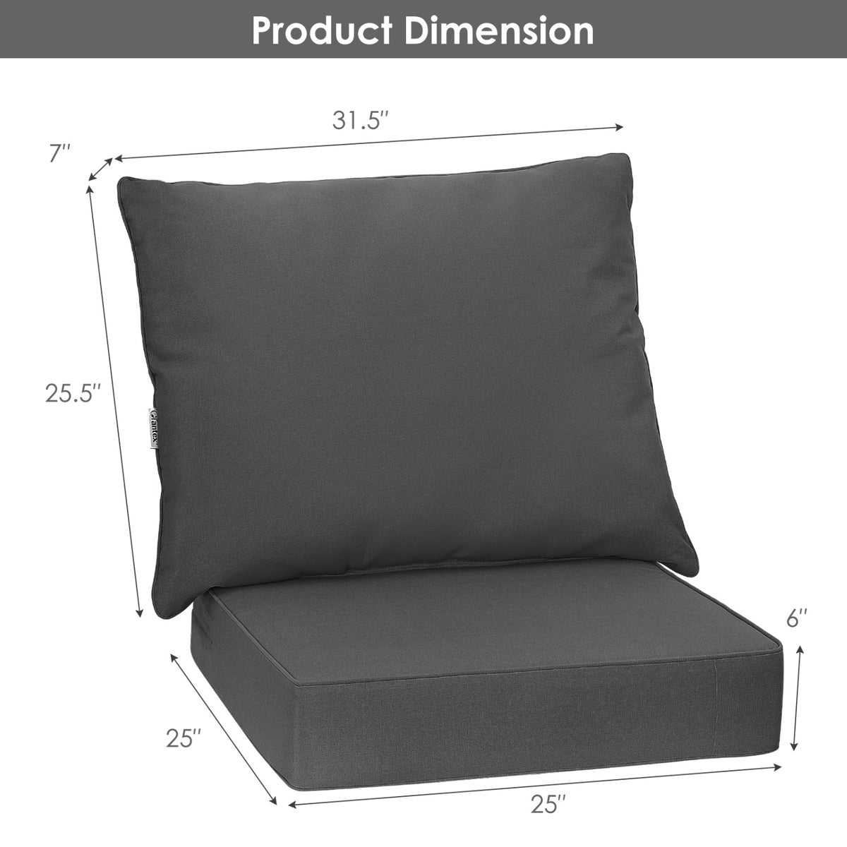 Set of 6 Deep Seat Chair Cushion Pads Set with Rope Belts for Indoor and Outdoor-Gray