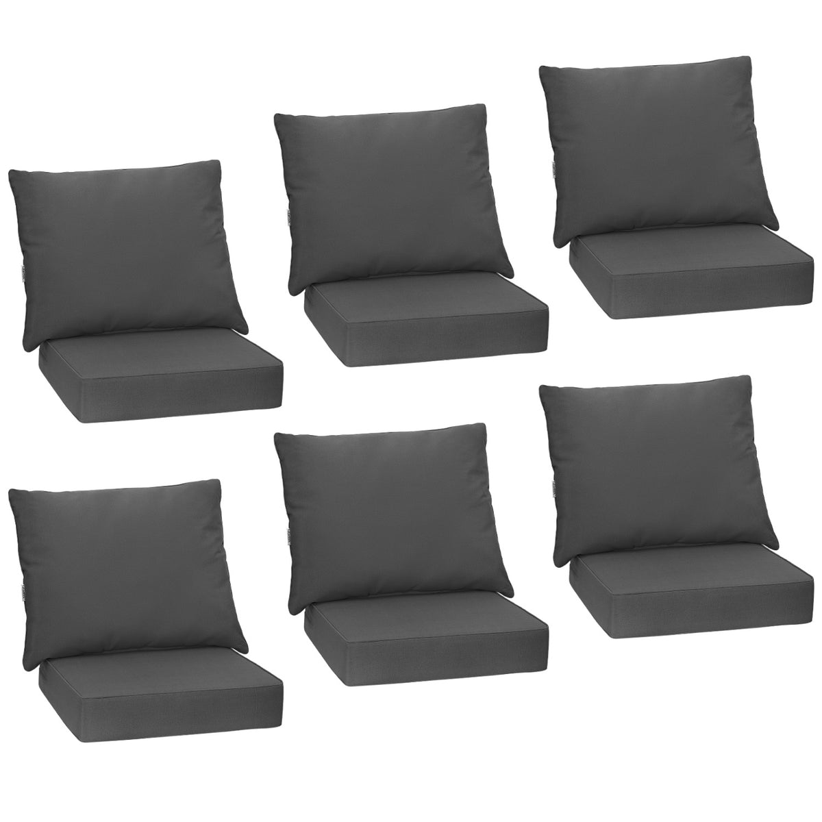 Set of 6 Deep Seat Chair Cushion Pads Set with Rope Belts for Indoor and Outdoor-Gray