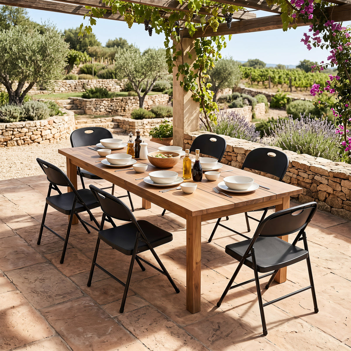 Set of 6 Foldable Plastic Chairs with Ergonomic Backrest