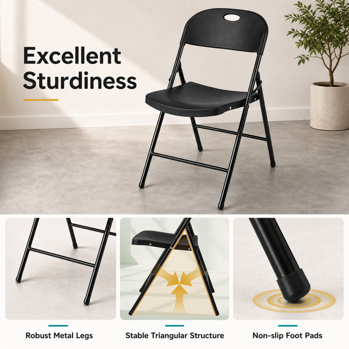 Set of 6 Foldable Plastic Chairs with Ergonomic Backrest