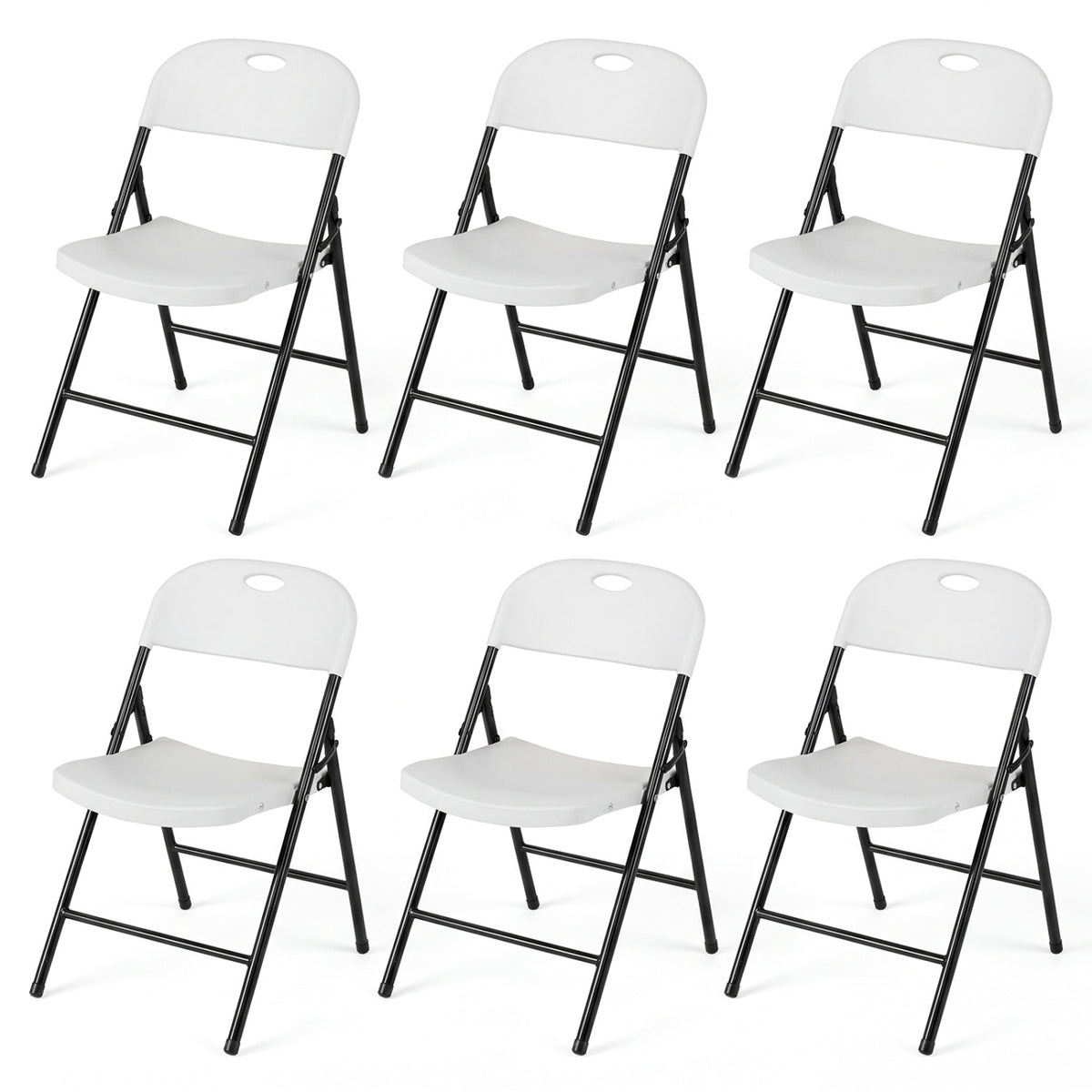 Set of 6 Foldable Plastic Chairs with Ergonomic Backrest