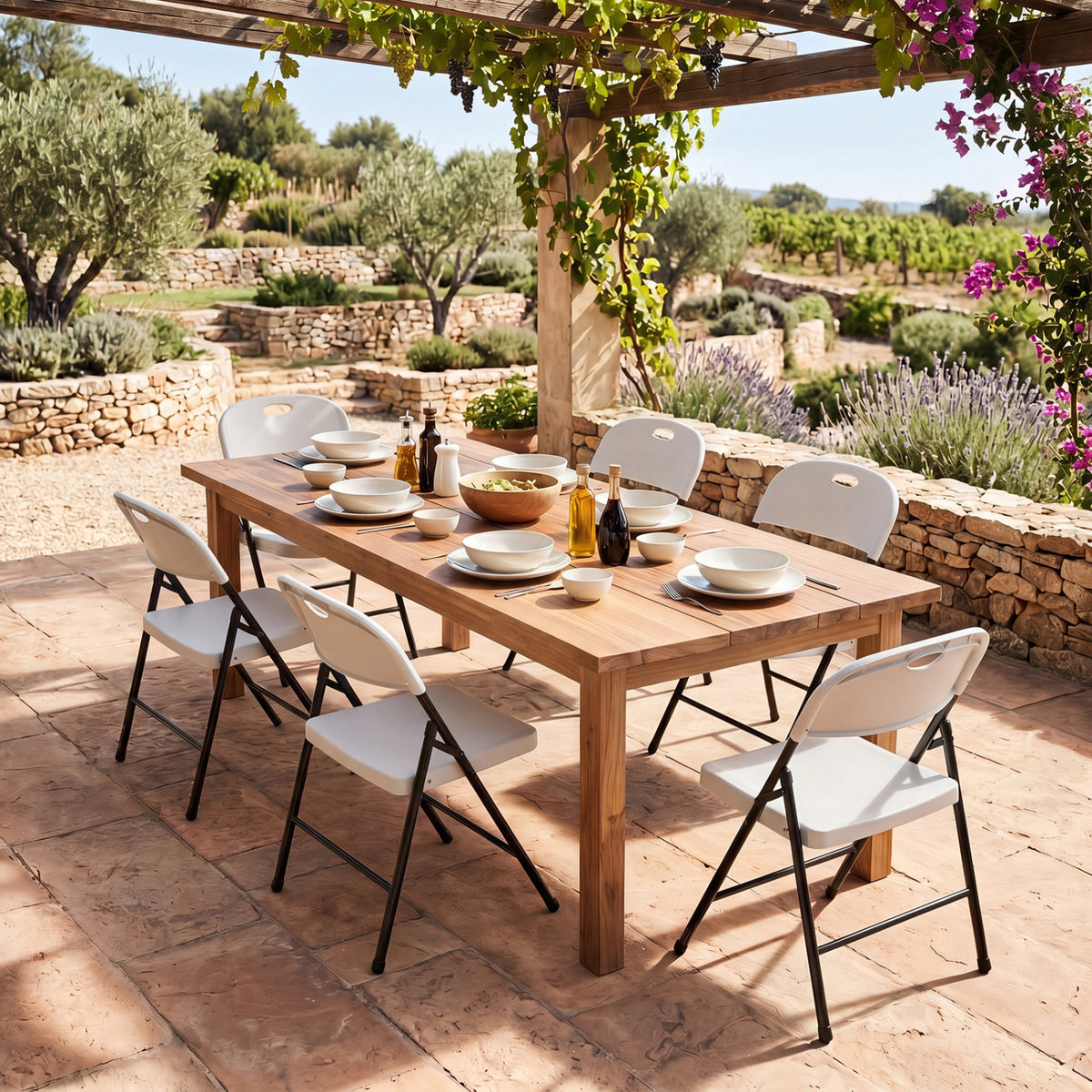 Set of 6 Foldable Plastic Chairs with Ergonomic Backrest
