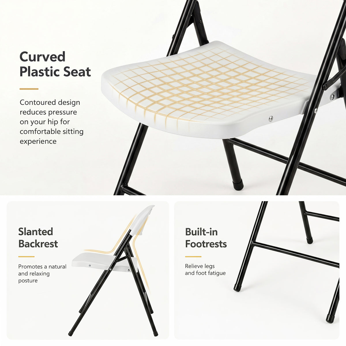 Set of 6 Foldable Plastic Chairs with Ergonomic Backrest