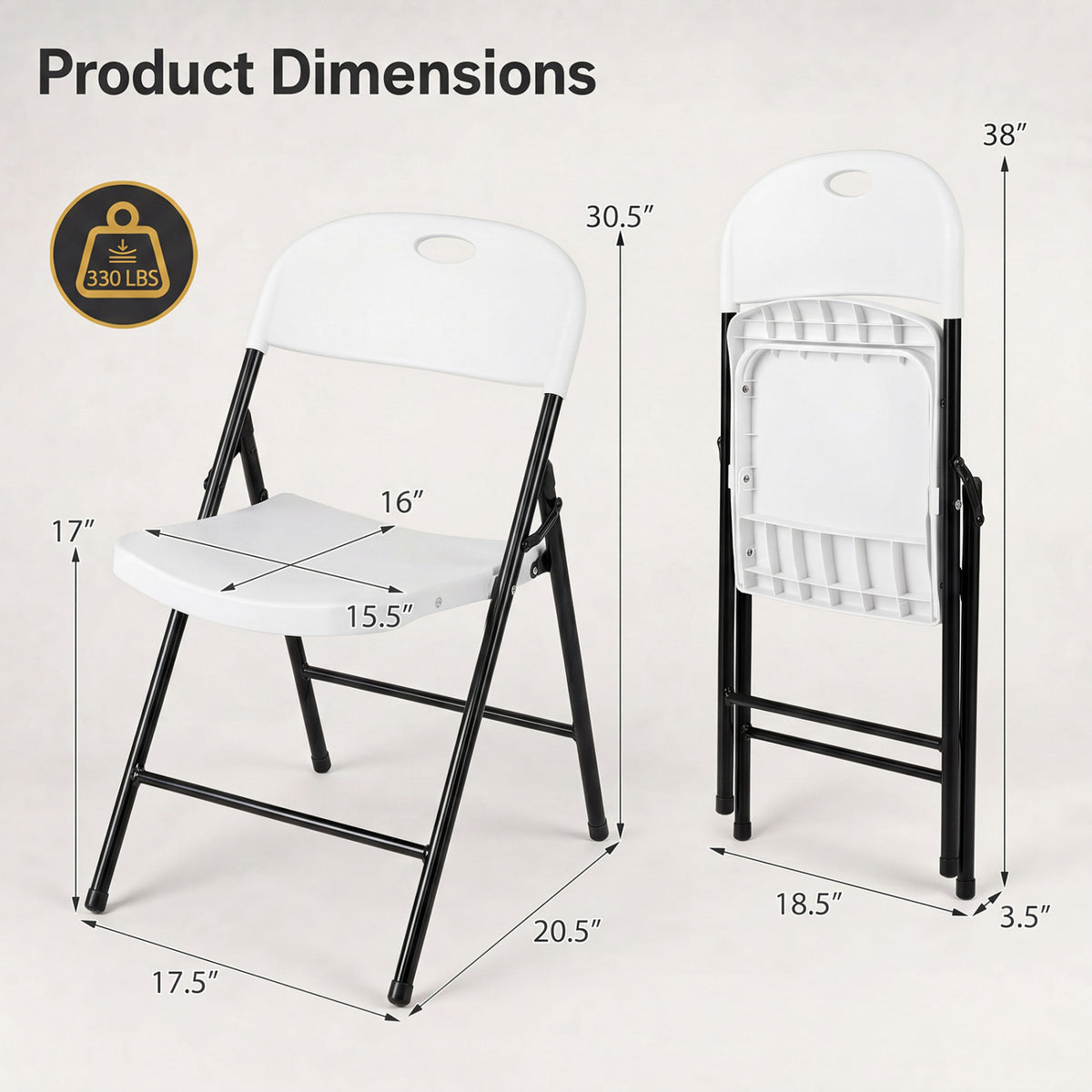 Set of 6 Foldable Plastic Chairs with Ergonomic Backrest