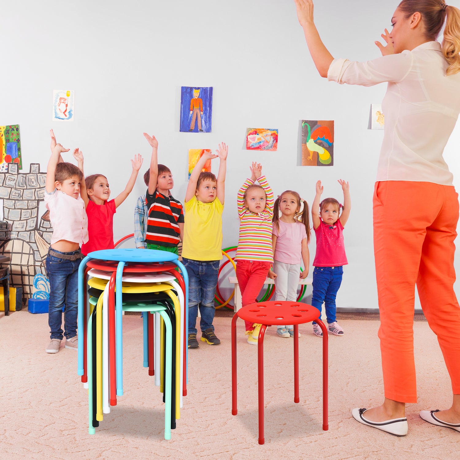 Set of 6 Portable Plastic Stack Stools