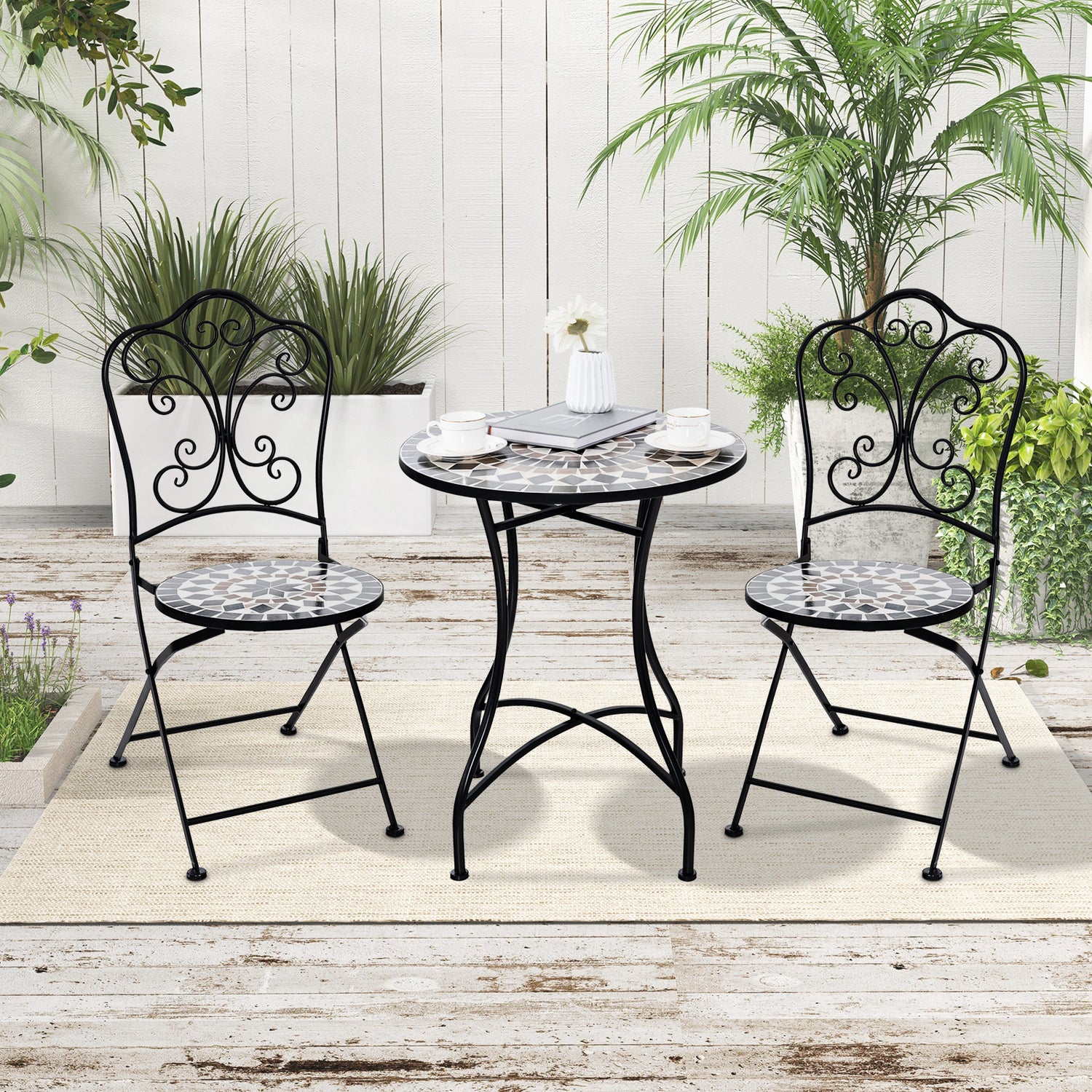 Set of 2 Mosaic Chairs for Patio Metal Folding Chairs