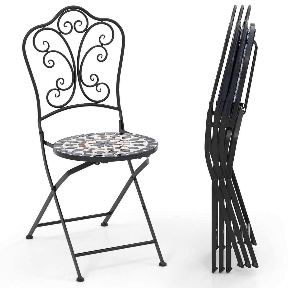 Set of 2 Mosaic Chairs for Patio Metal Folding Chairs