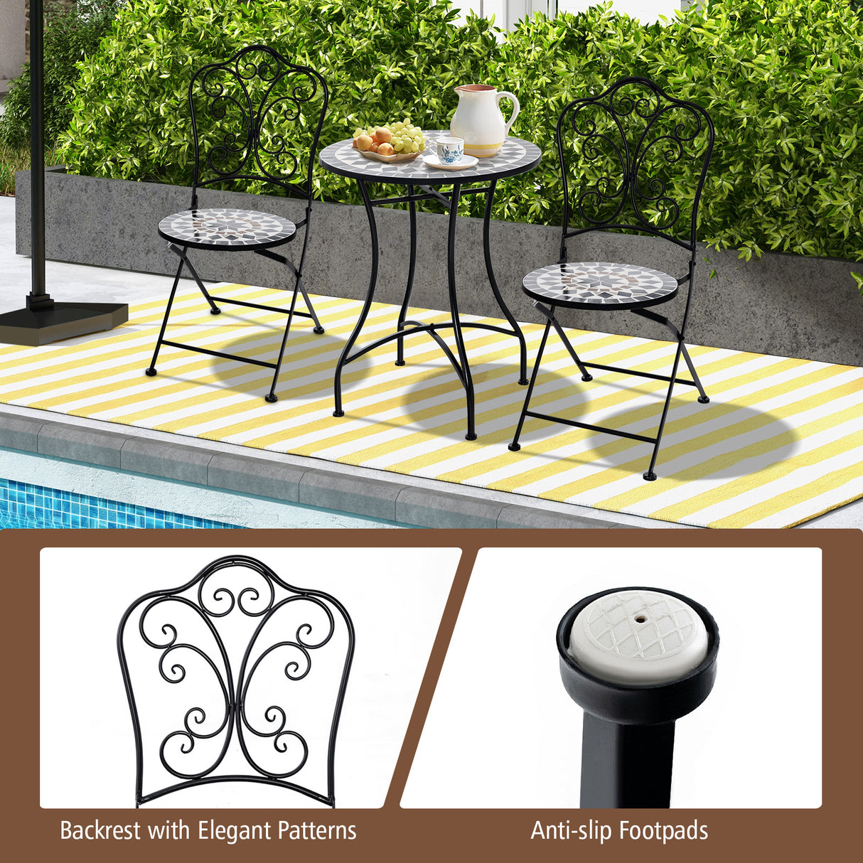 Set of 2 Mosaic Chairs for Patio Metal Folding Chairs