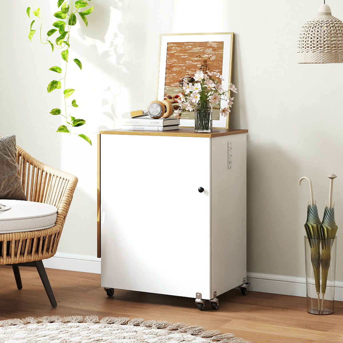 Sewing Machine Table with Charging Station and Lockable Casters