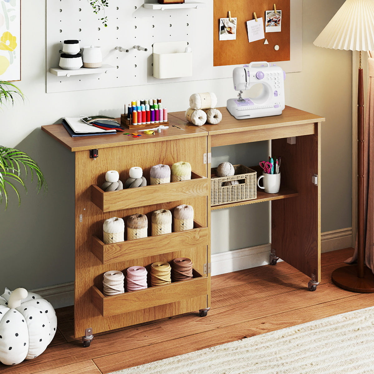 Sewing Machine Table with Charging Station and Lockable Casters