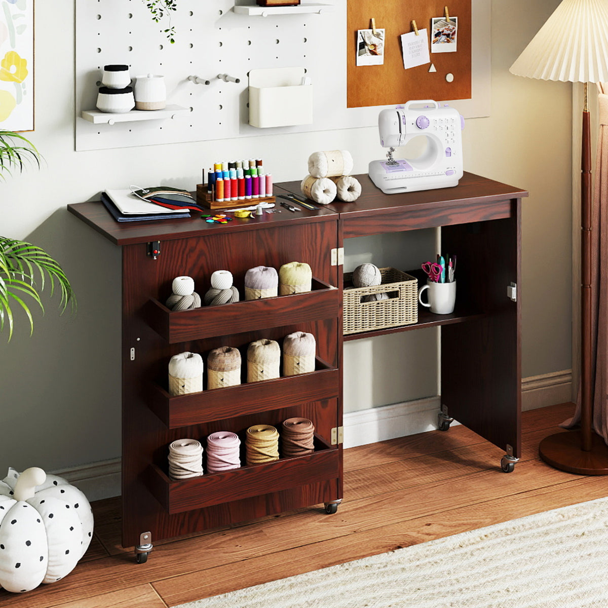 Sewing Machine Table with Charging Station and Lockable Casters