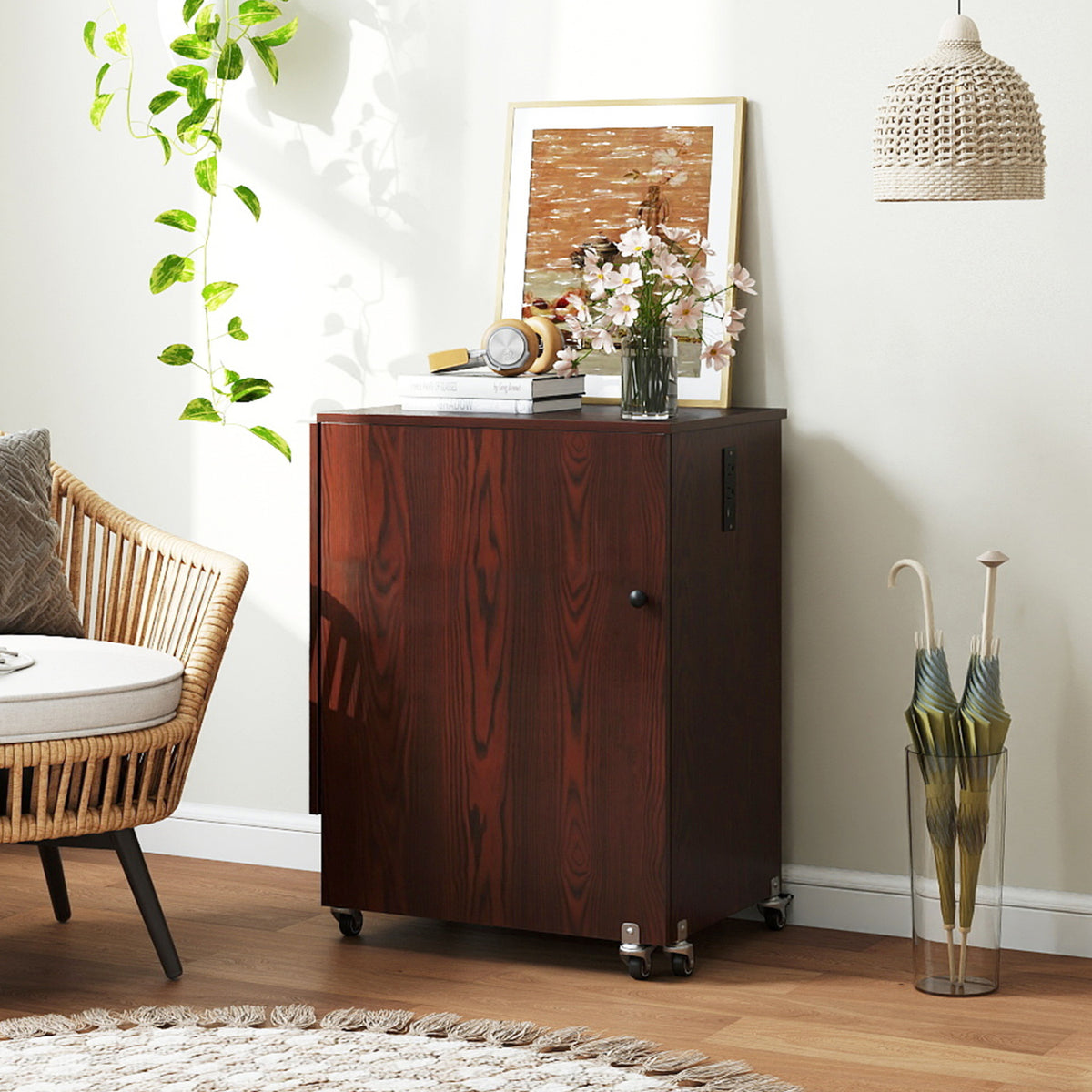 Sewing Machine Table with Charging Station and Lockable Casters