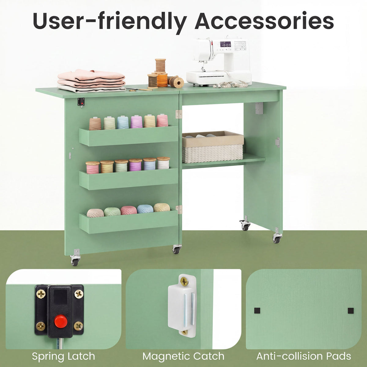 Sewing Machine Table with Charging Station and Lockable Casters