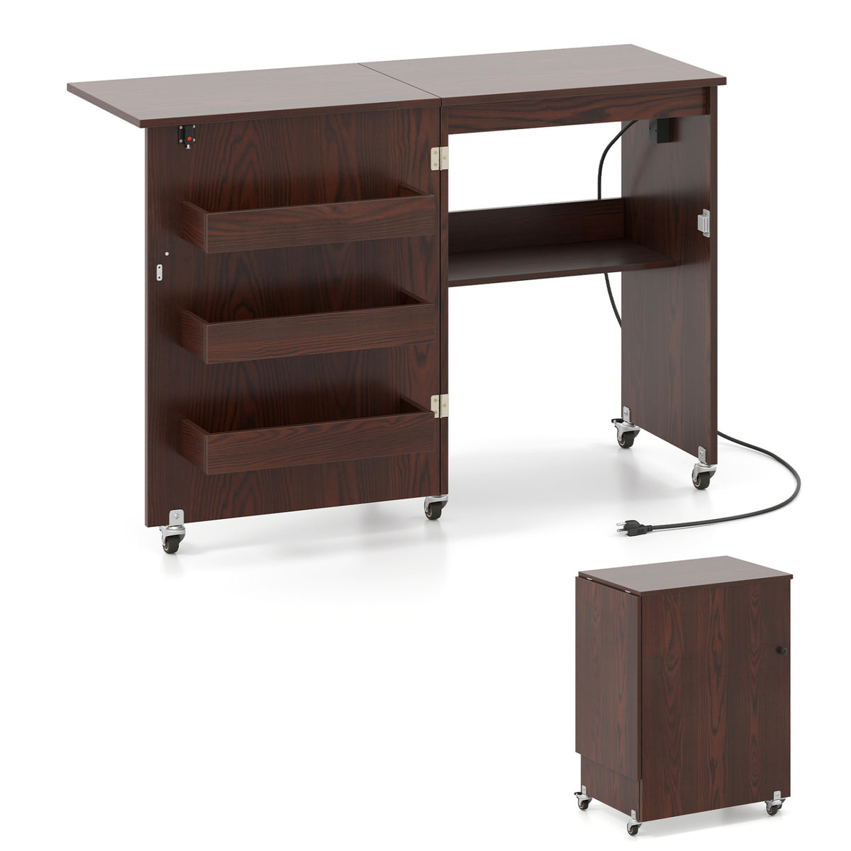 Sewing Machine Table with Charging Station and Lockable Casters