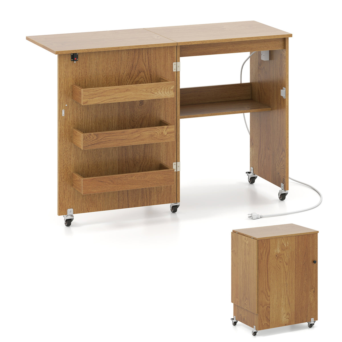 Sewing Machine Table with Charging Station and Lockable Casters