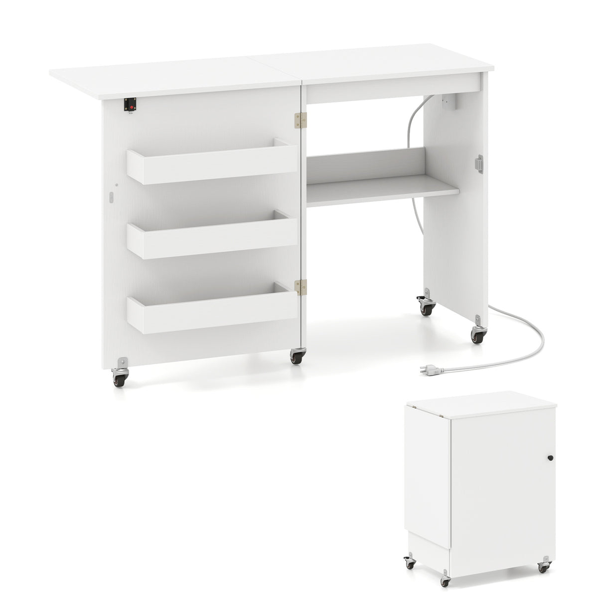 Sewing Machine Table with Charging Station and Lockable Casters