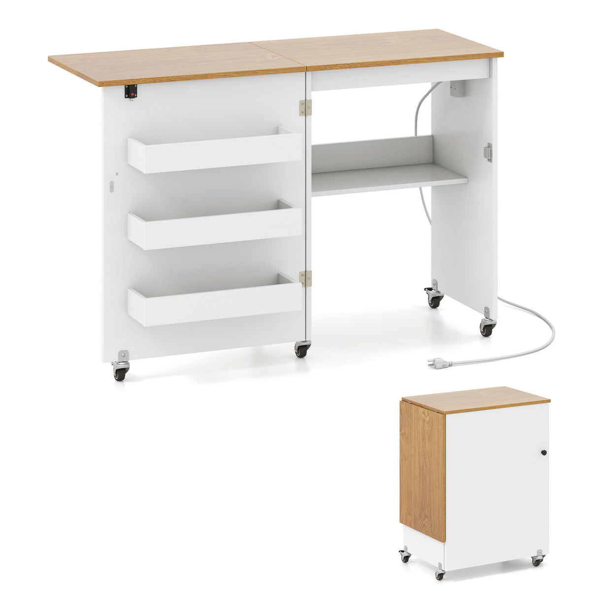 Sewing Machine Table with Charging Station and Lockable Casters