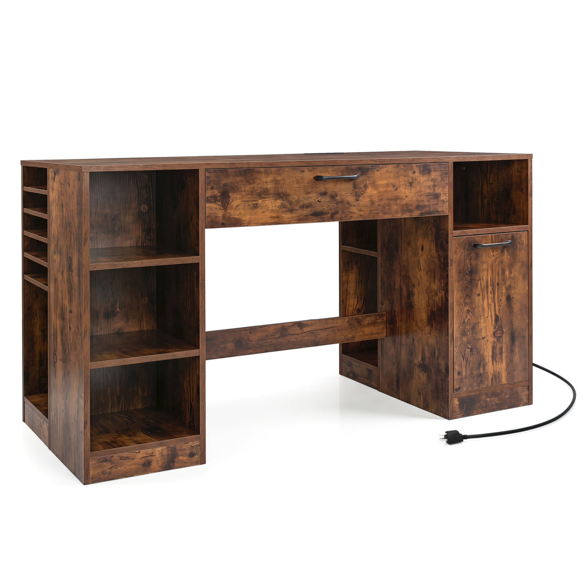 Sewing Table with Power Outlets Craft Station Desk with 2 Drawers Open Compartments