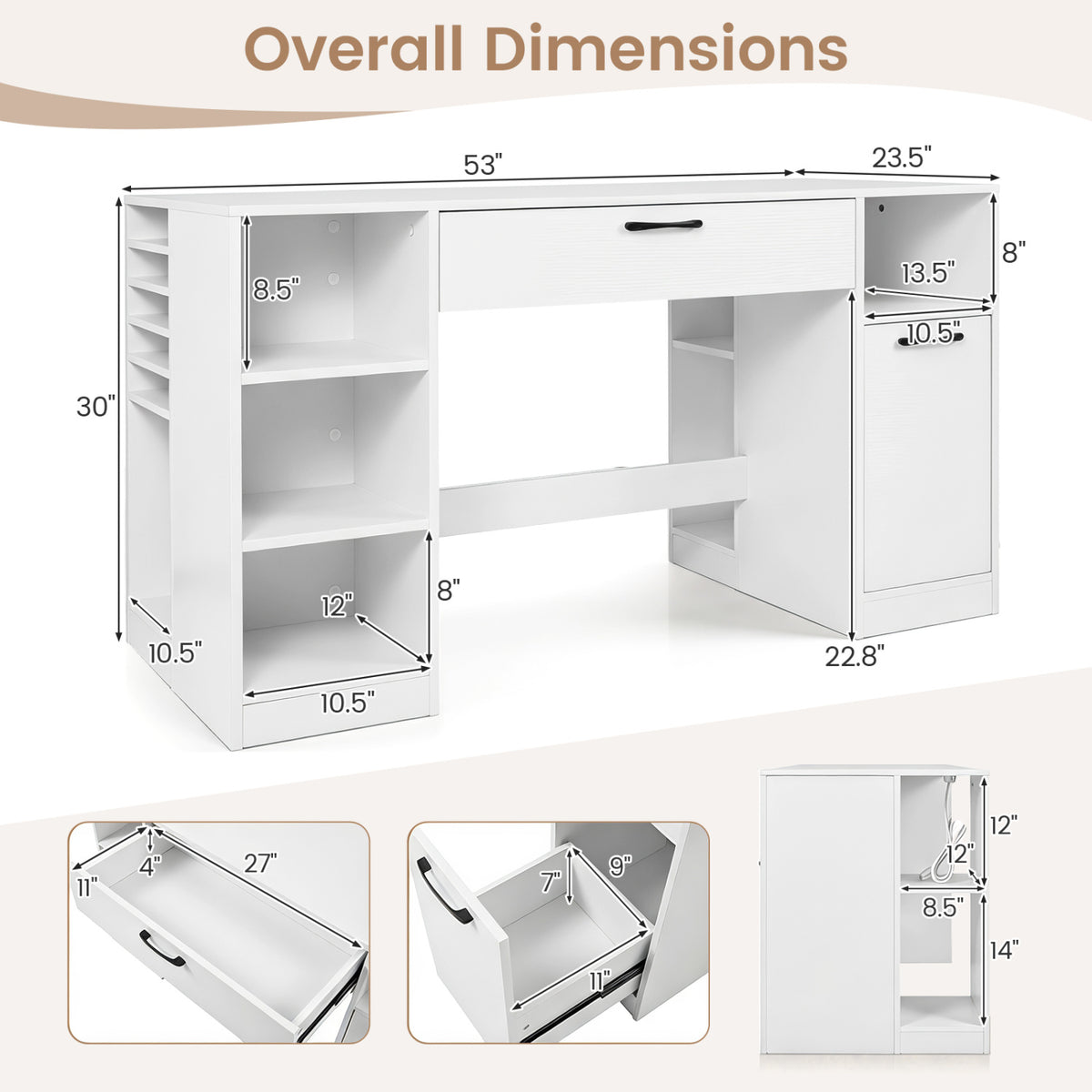 Sewing Table with Power Outlets Craft Station Desk with 2 Drawers Open Compartments