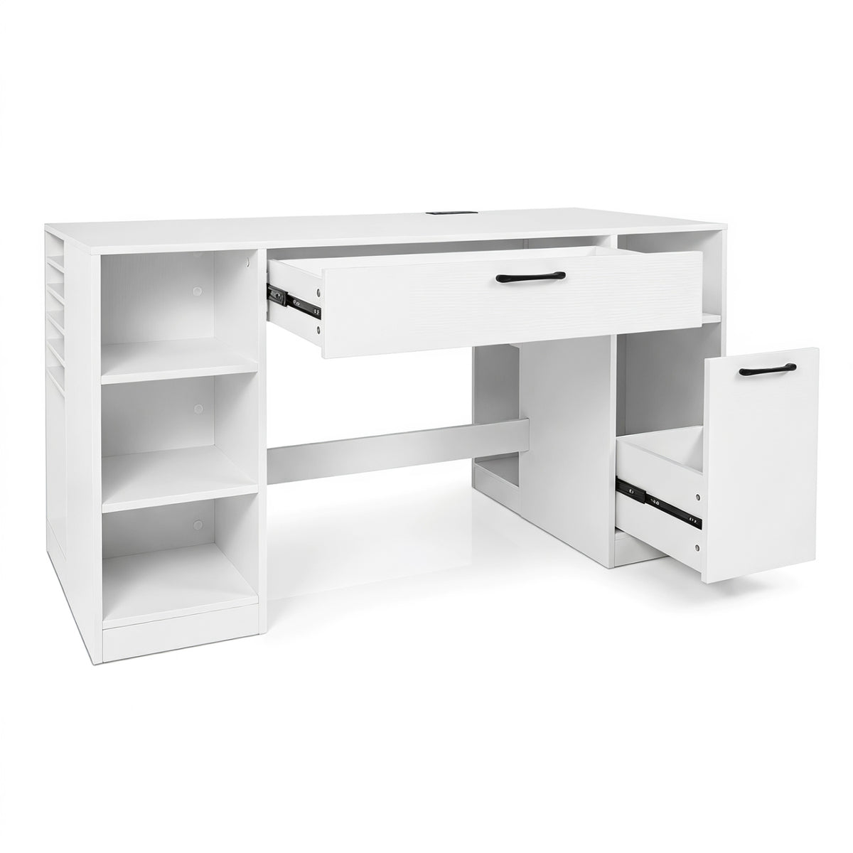 Sewing Table with Power Outlets Craft Station Desk with 2 Drawers Open Compartments
