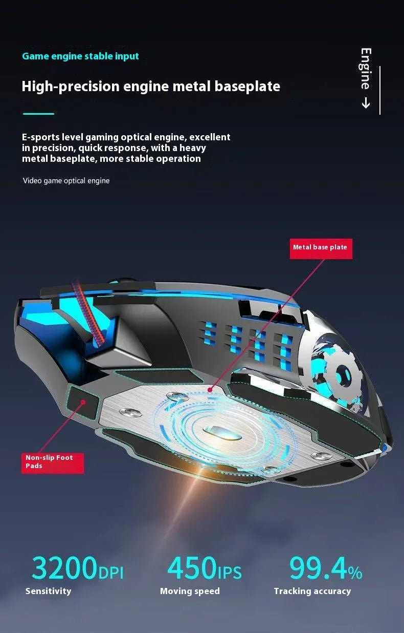 Rechargeable Wireless Mouse Gaming Computer Silent Bluetooth Mouse USB Mechanical E-Sports Backlight PC Gamer Mouse For Computer