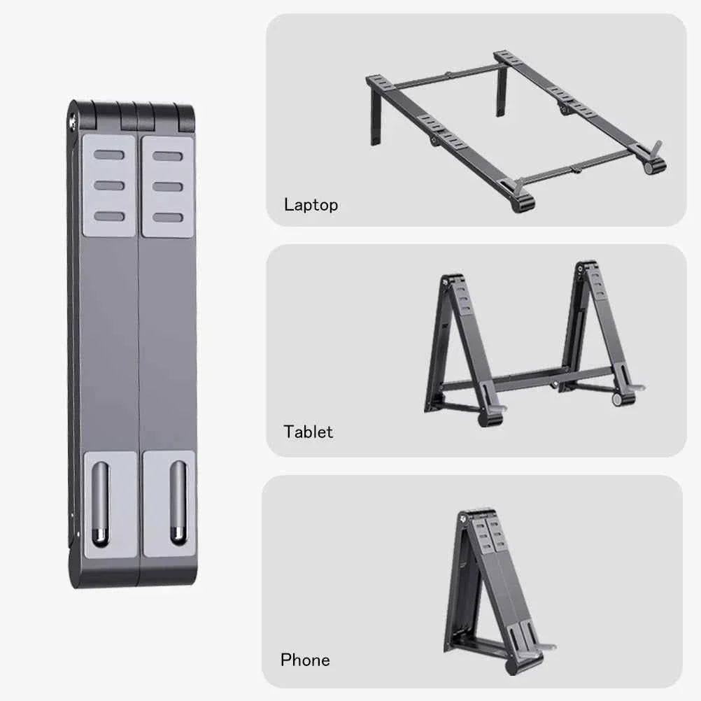 Oatsbasf Mini Laptop Holder Aluminum Adjustable Phone Stand For Macbook Pro Air iPad Notebook Tablet Holder 3 in1Portable Stand