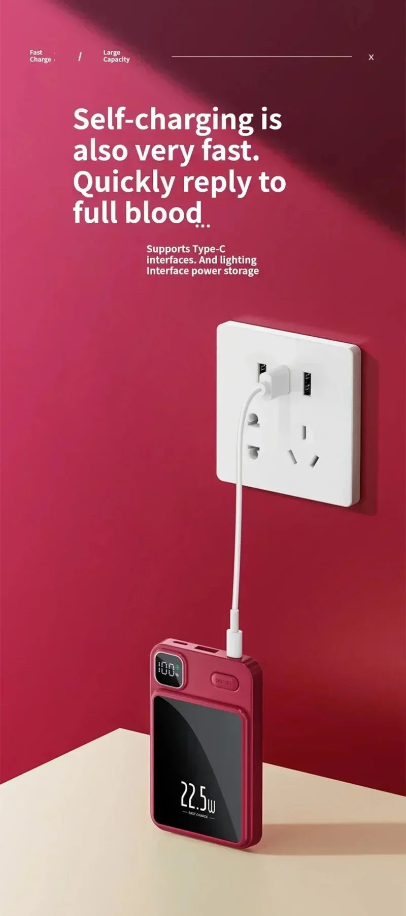 OnePlus 50000mAh Magnetic Wireless Charger Power Bank External Battery Fast Charging PowerBank For Android iPhone 15 16 Xiaomi