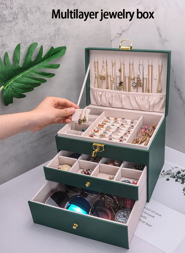 Three-layer Jewelry Storage Box for High-end Exquisite Necklaces, Earrings,Gold Jewelry and Hand Accessories with Large Capacity