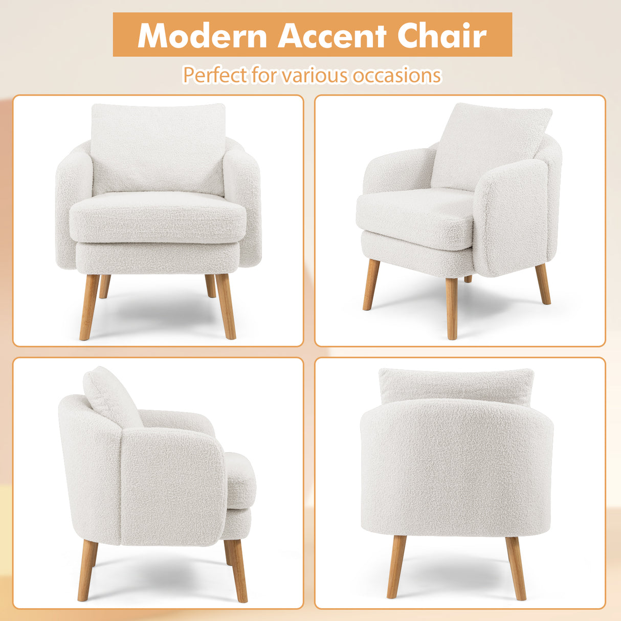 Sherpa Accent Chair Modern Living Room Chair with Seat Cushion