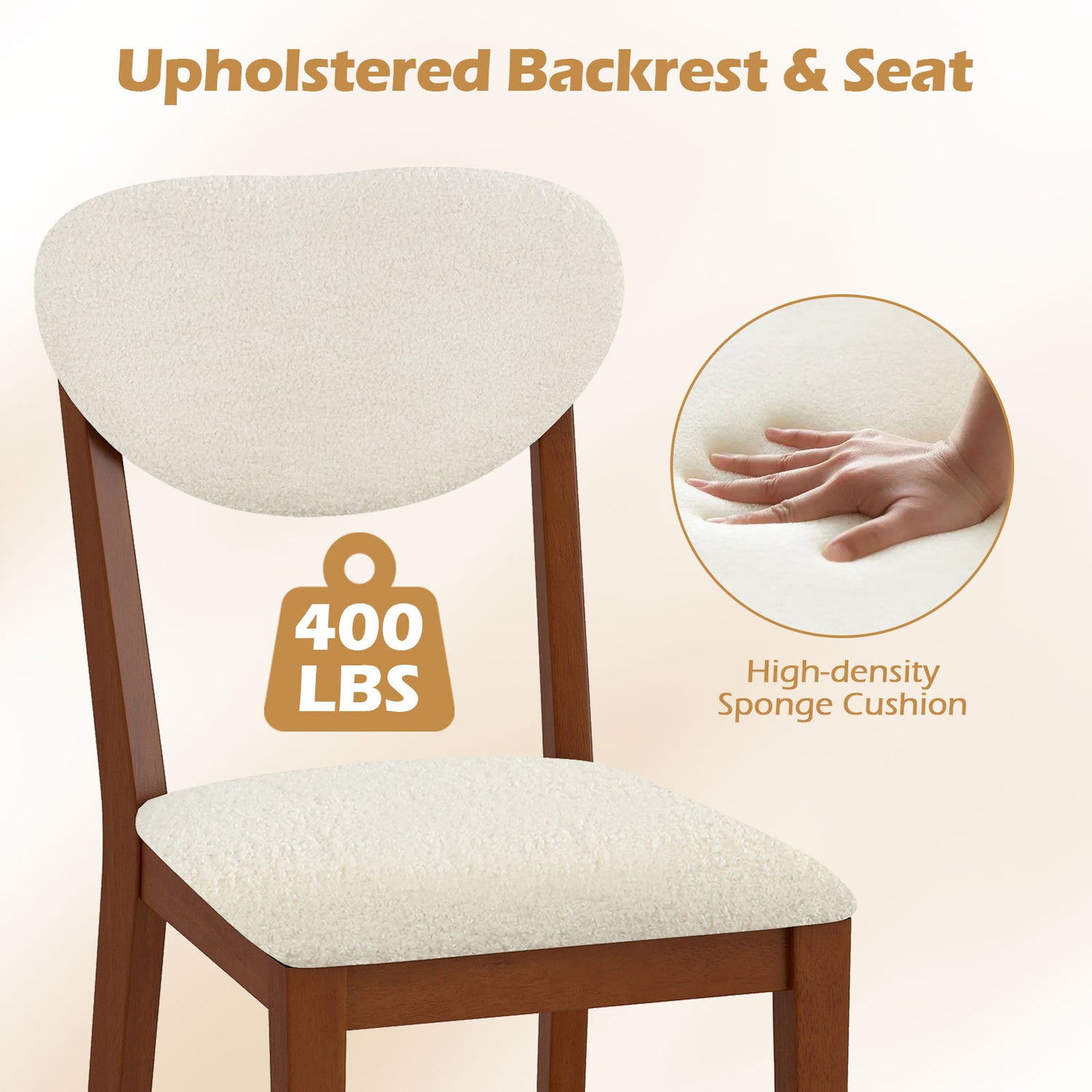 Sherpa Dining Chairs Set of 4 with Rubber Wood Legs for Dining Room-Walnut