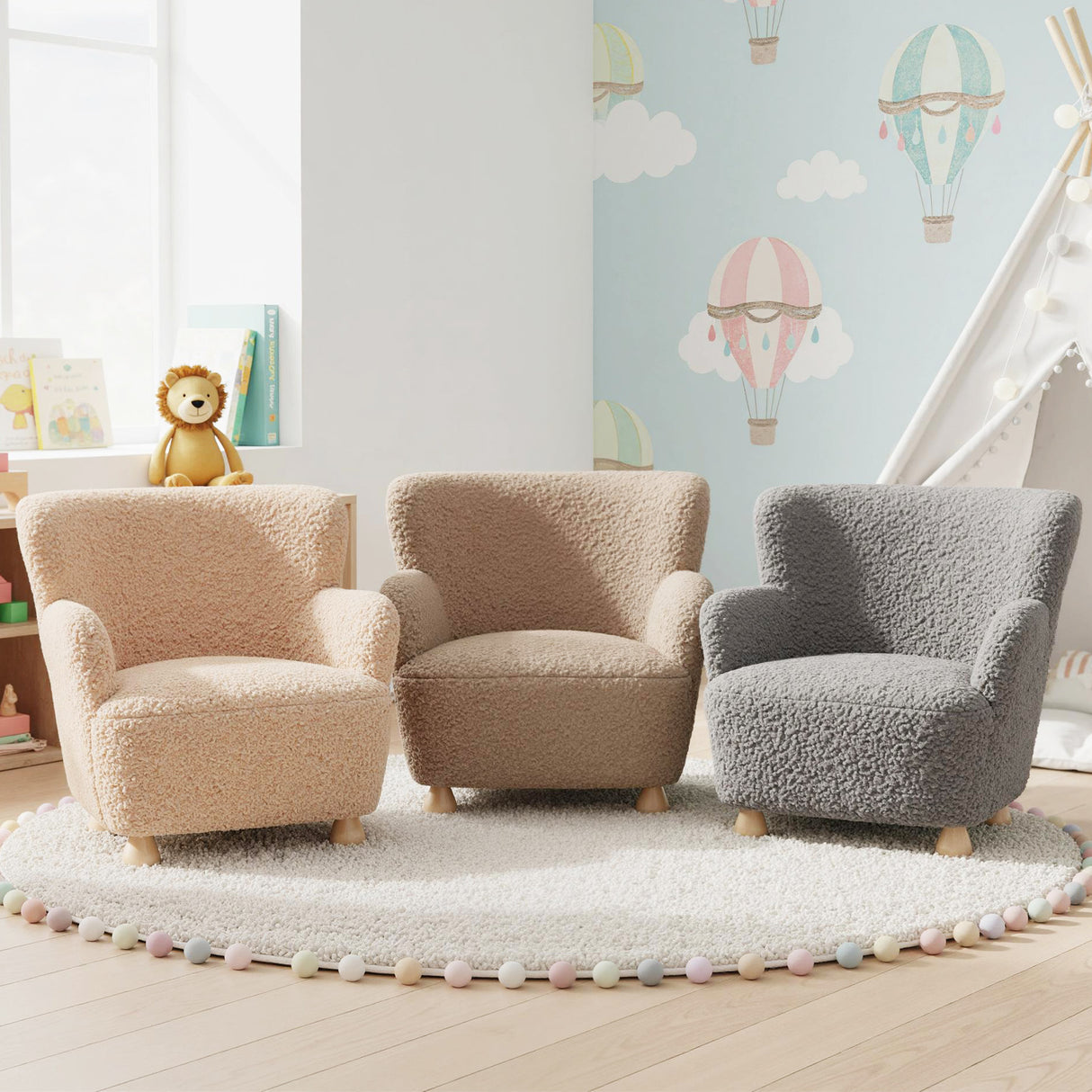 Sherpa Kids Sofa Comfy Toddler Armchair with Solid Rubber Wood Legs