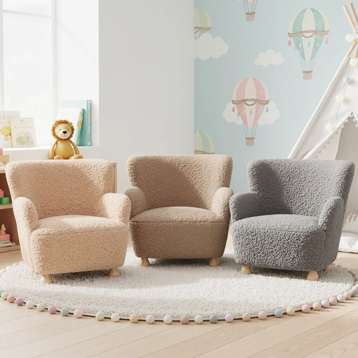 Sherpa Kids Sofa Comfy Toddler Armchair with Solid Rubber Wood Legs