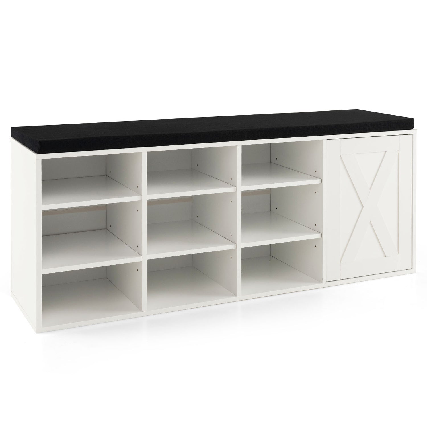 9-cube Adjustable Storage Shoe Bench with Padded Cushion