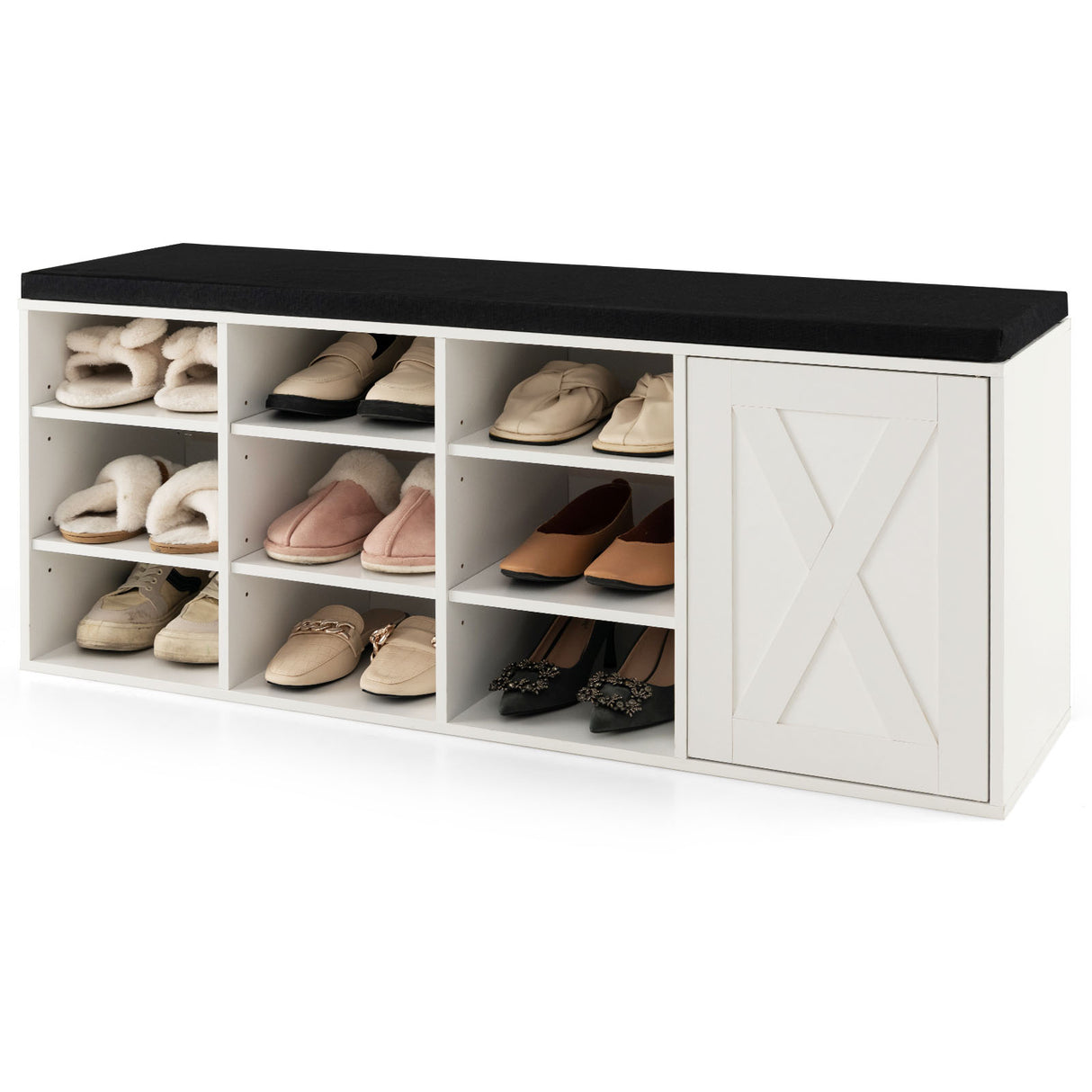 9-cube Adjustable Storage Shoe Bench with Padded Cushion