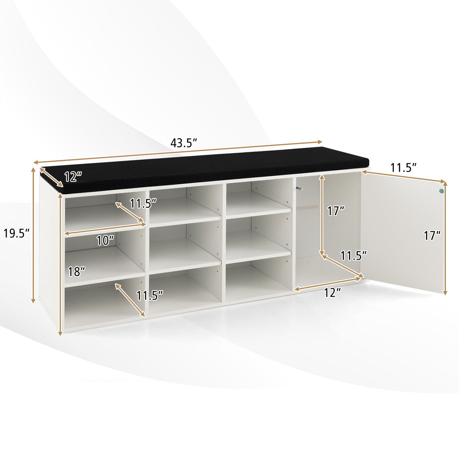 9-cube Adjustable Storage Shoe Bench with Padded Cushion