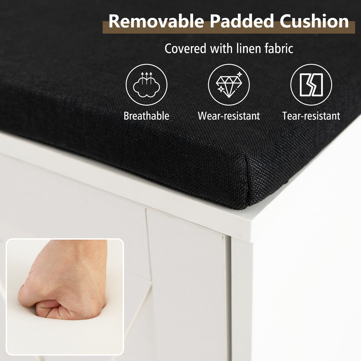9-cube Adjustable Storage Shoe Bench with Padded Cushion