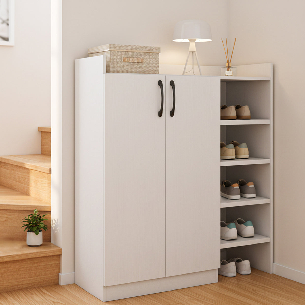 Shoe Cabinet with 2 Doors Shoe Storage Organizer with 2 Adjustable Inner Shelves-White
