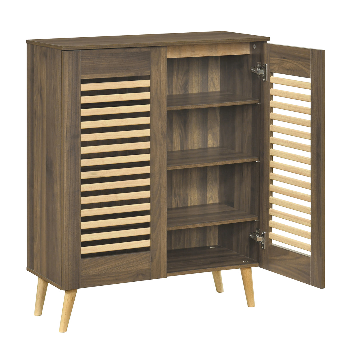 Shoe Cabinet with Louvered Doors and Removable Shelves