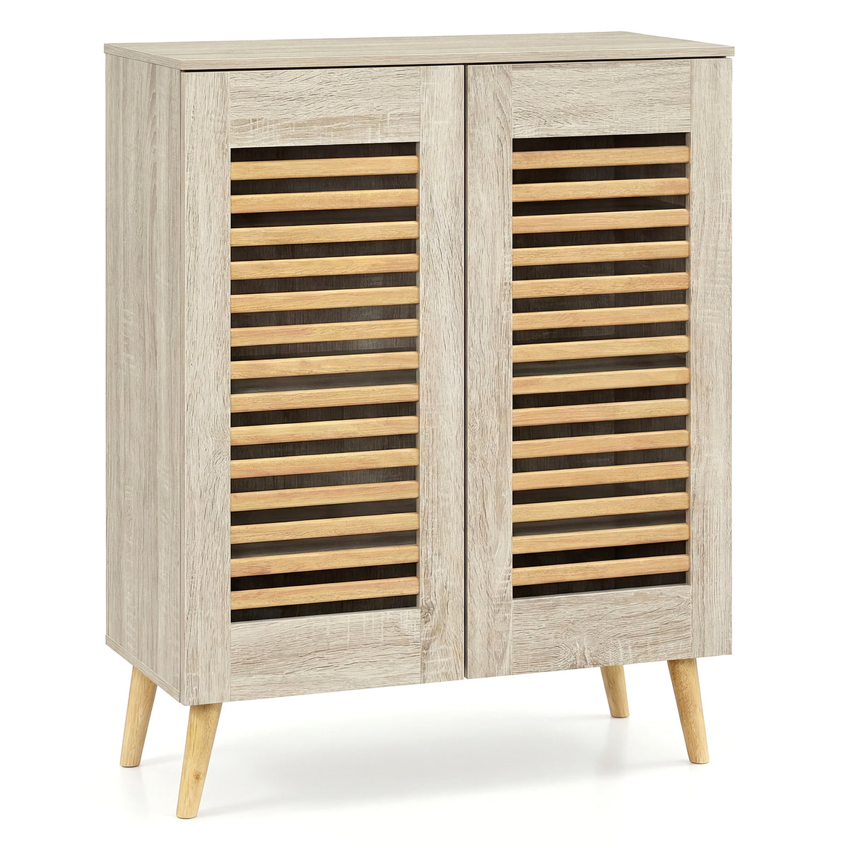 Shoe Cabinet with Louvered Doors and Removable Shelves