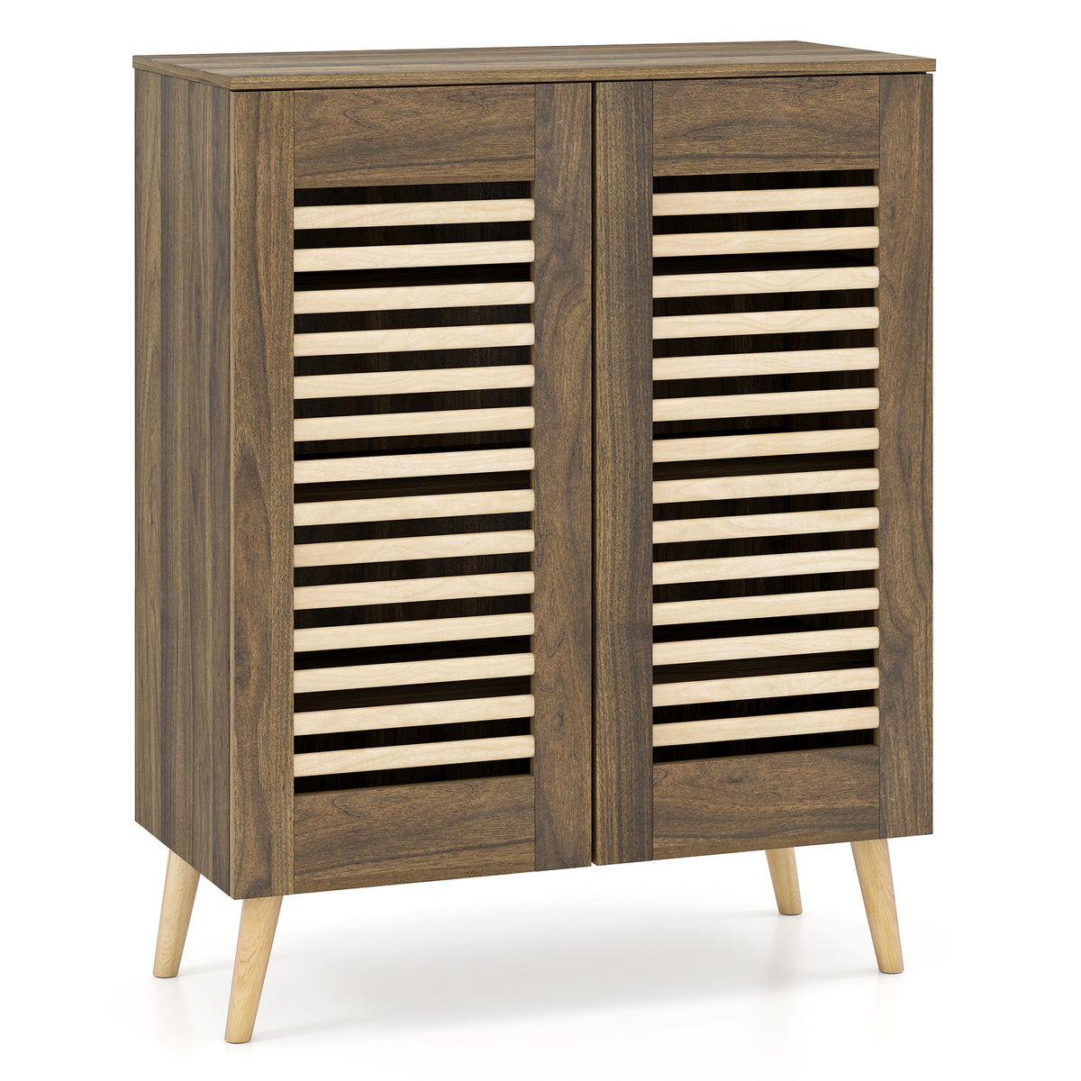 Shoe Cabinet with Louvered Doors and Removable Shelves