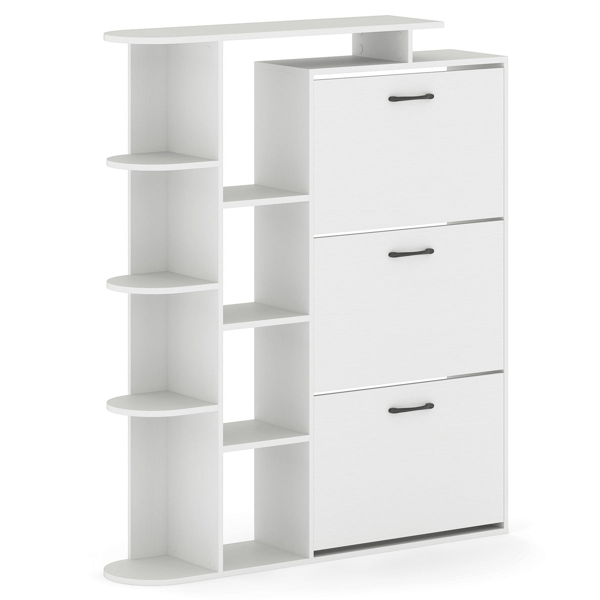Shoe Cabinet with Open Shelves Modern Shoe Organizer with 3 Flip Drawers