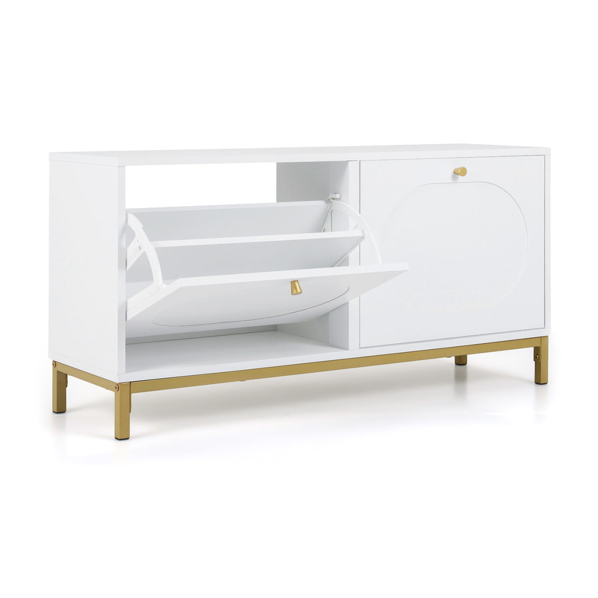 Shoe Storage Bench Narrow Entryway Bench with 2 Flip Drawers Adjustable Shelves-White