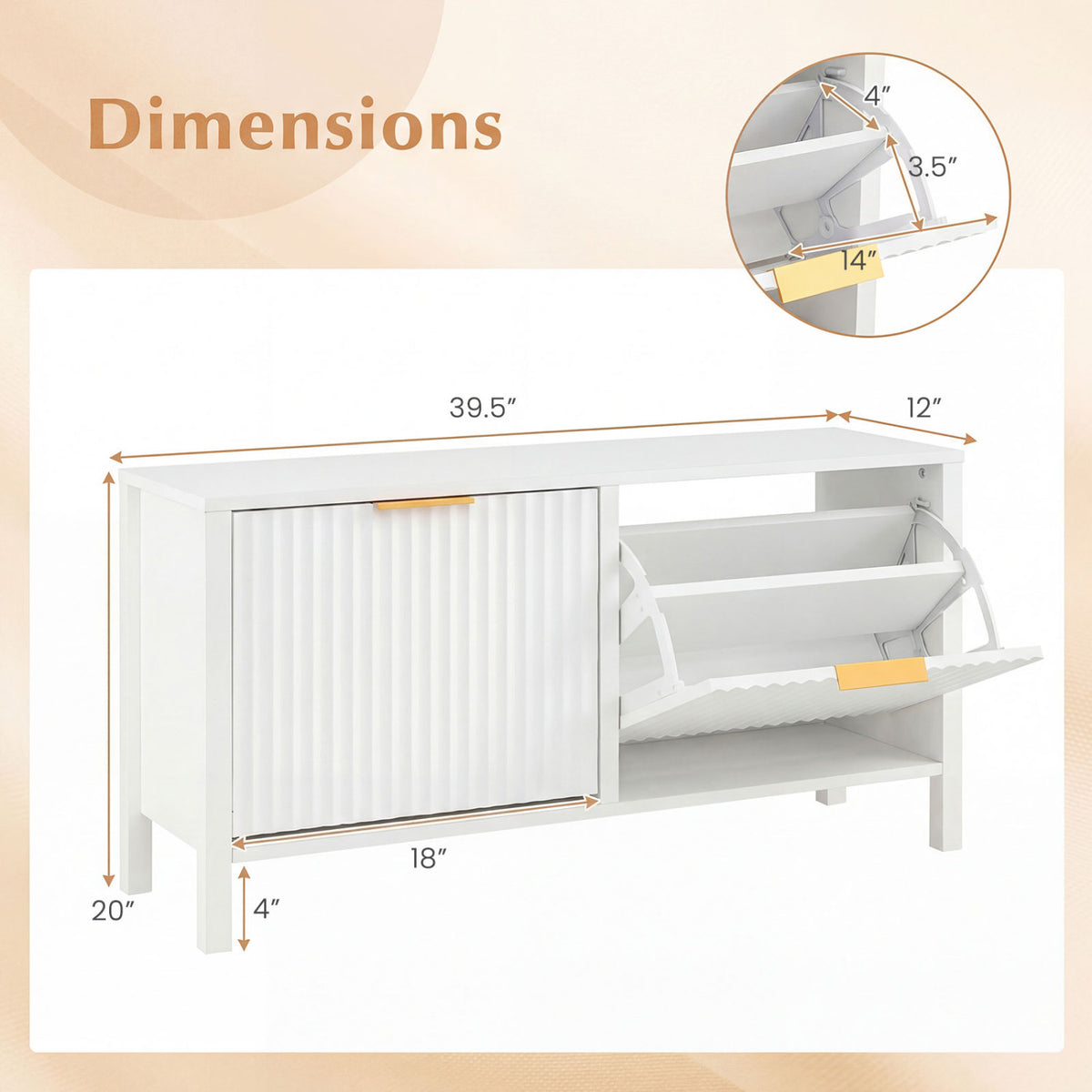 Shoe Storage Bench Narrow Wooden Entryway Bench with 2 Flip Drawers