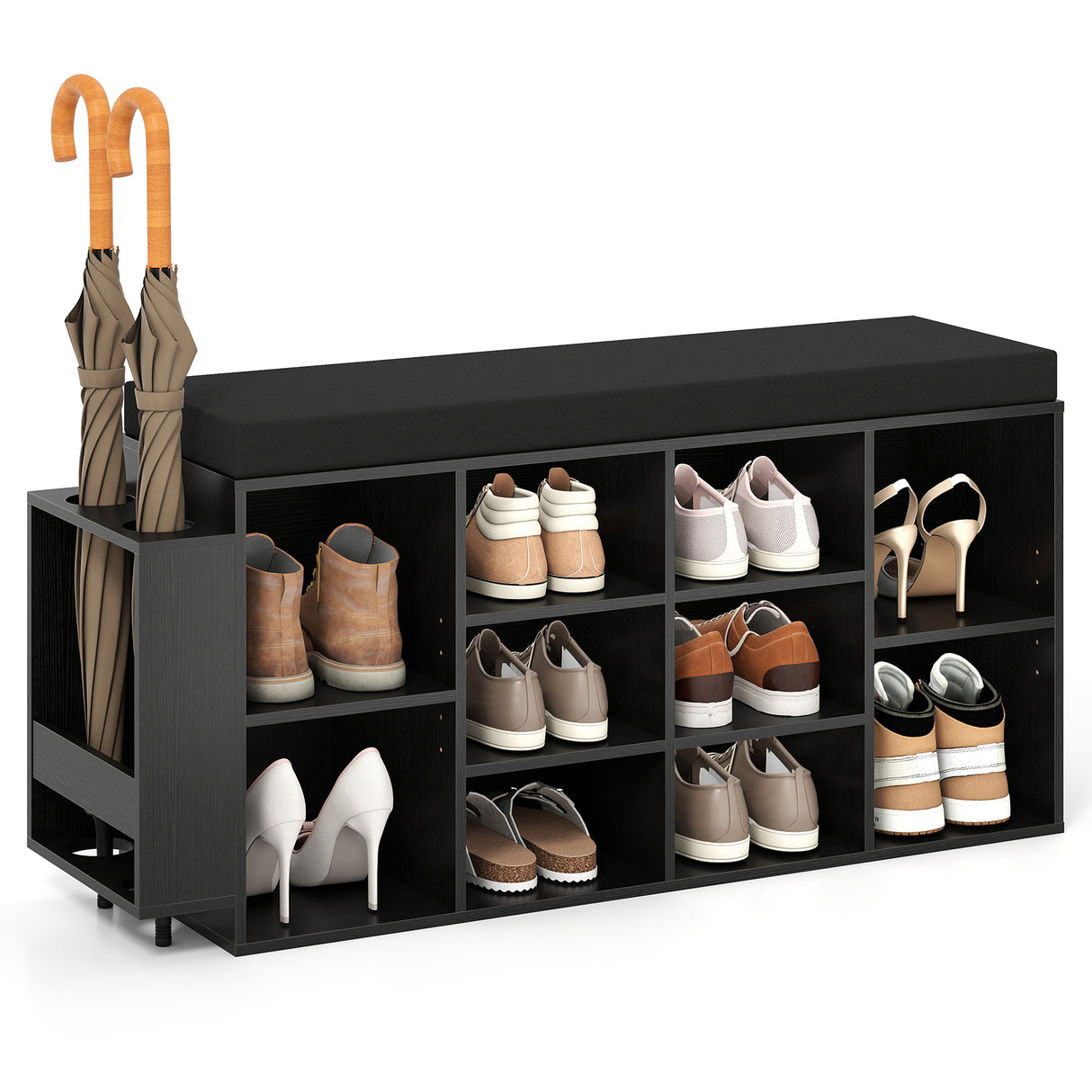 Shoe Storage Bench with Umbrella Stand 10-Cubby Entryway Shoe Rack Organizer
