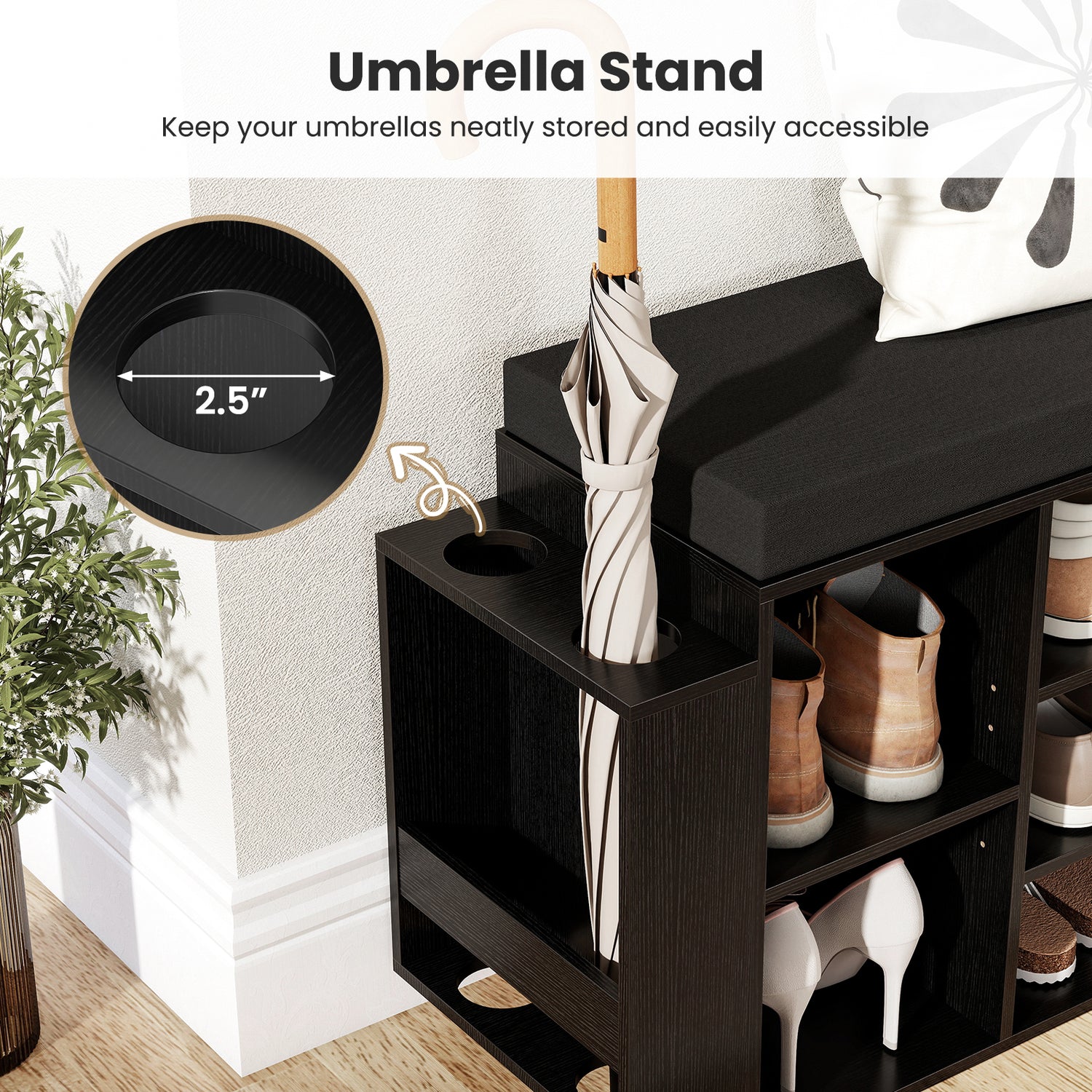 Shoe Storage Bench with Umbrella Stand 10-Cubby Entryway Shoe Rack Organizer