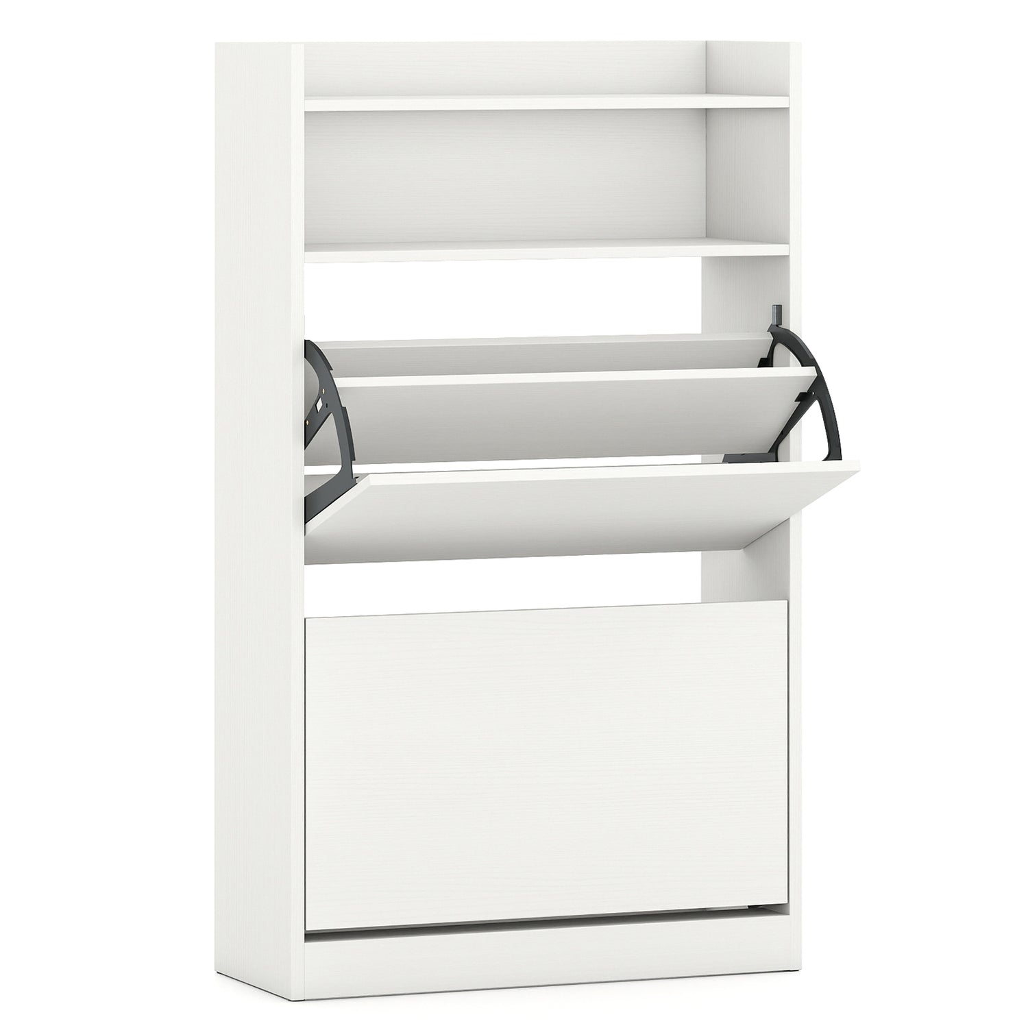 Shoe Storage Cabinet Hidden Shoe Rack with 2 Flip Drawers Adjustable and Removable Shelves-White